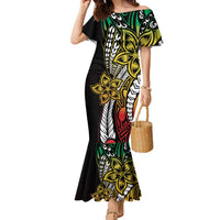 Polynesian Plumeria Floral Tattoo Pattern Family Matching Mermaid Dress and Hawaiian Shirt Reggae Style