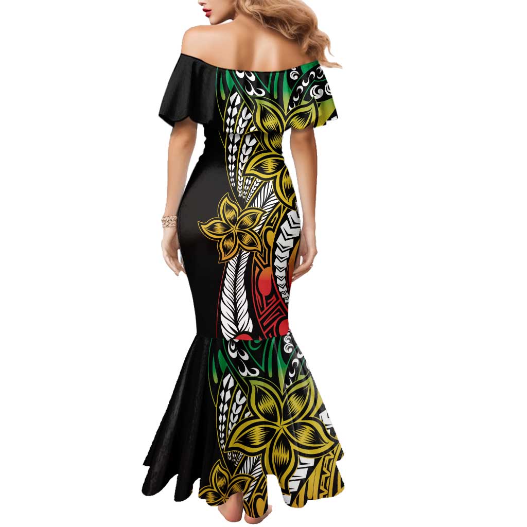 Polynesian Plumeria Floral Tattoo Pattern Family Matching Mermaid Dress and Hawaiian Shirt Reggae Style