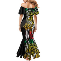 Polynesian Plumeria Floral Tattoo Pattern Family Matching Mermaid Dress and Hawaiian Shirt Reggae Style