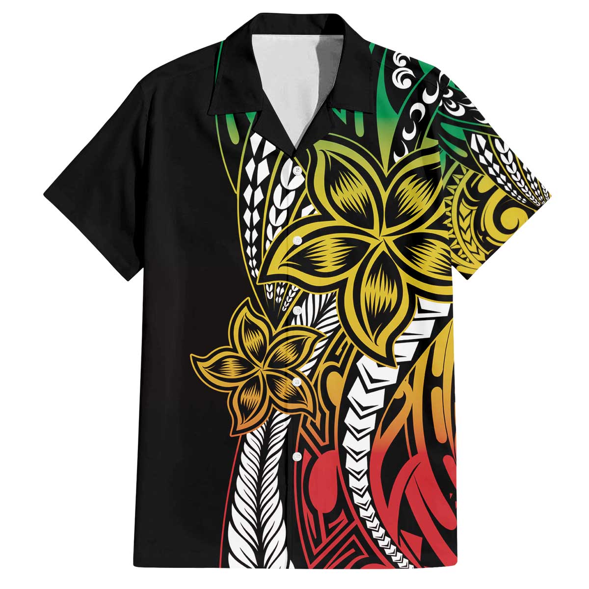 Polynesian Plumeria Floral Tattoo Pattern Family Matching Off Shoulder Short Dress and Hawaiian Shirt Reggae Style
