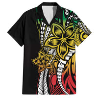 Polynesian Plumeria Floral Tattoo Pattern Family Matching Off Shoulder Short Dress and Hawaiian Shirt Reggae Style