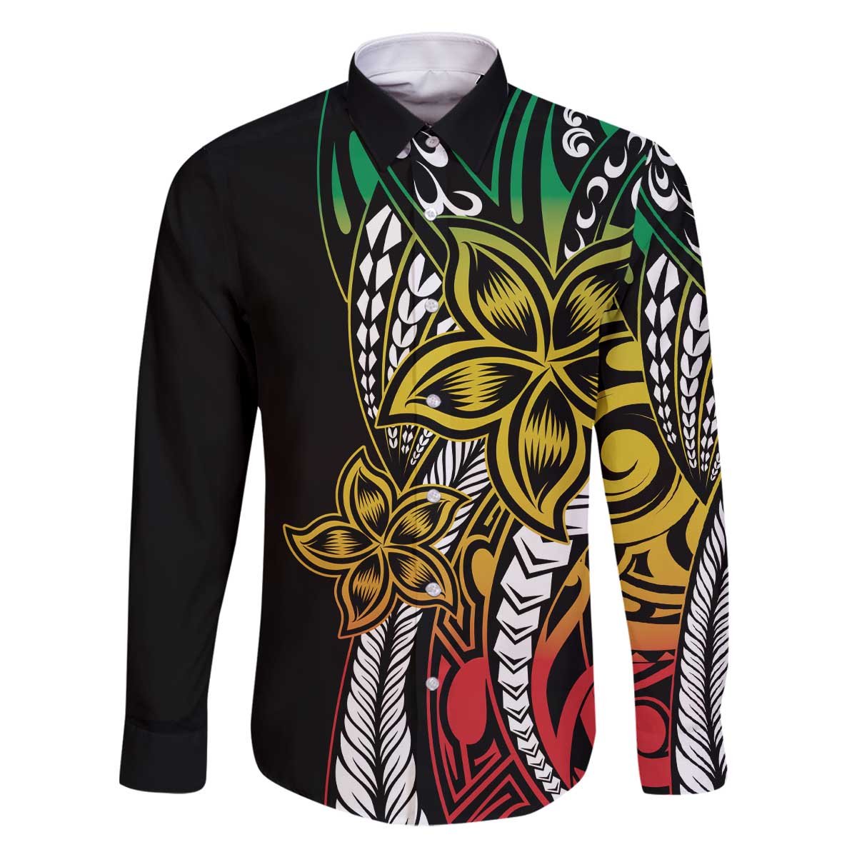 Polynesian Plumeria Floral Tattoo Pattern Family Matching Off Shoulder Short Dress and Hawaiian Shirt Reggae Style
