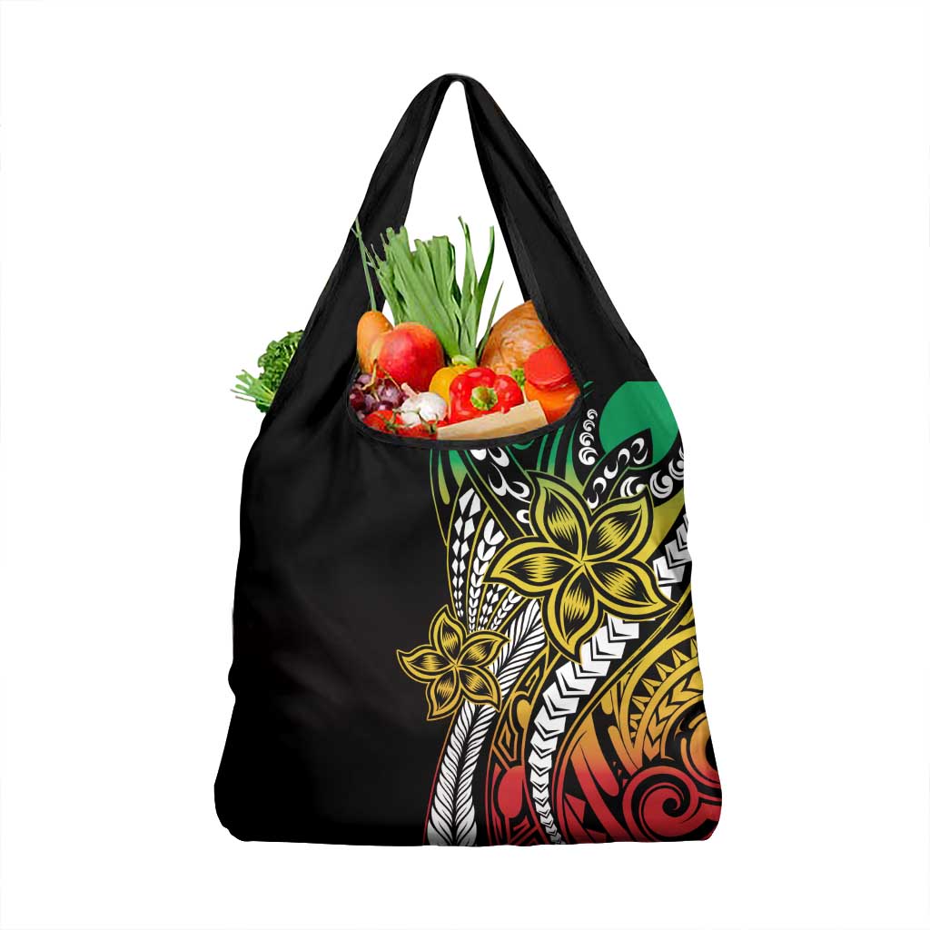 Polynesian Plumeria Floral Tattoo Pattern Grocery Bag Reggae Style