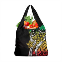 Polynesian Plumeria Floral Tattoo Pattern Grocery Bag Reggae Style