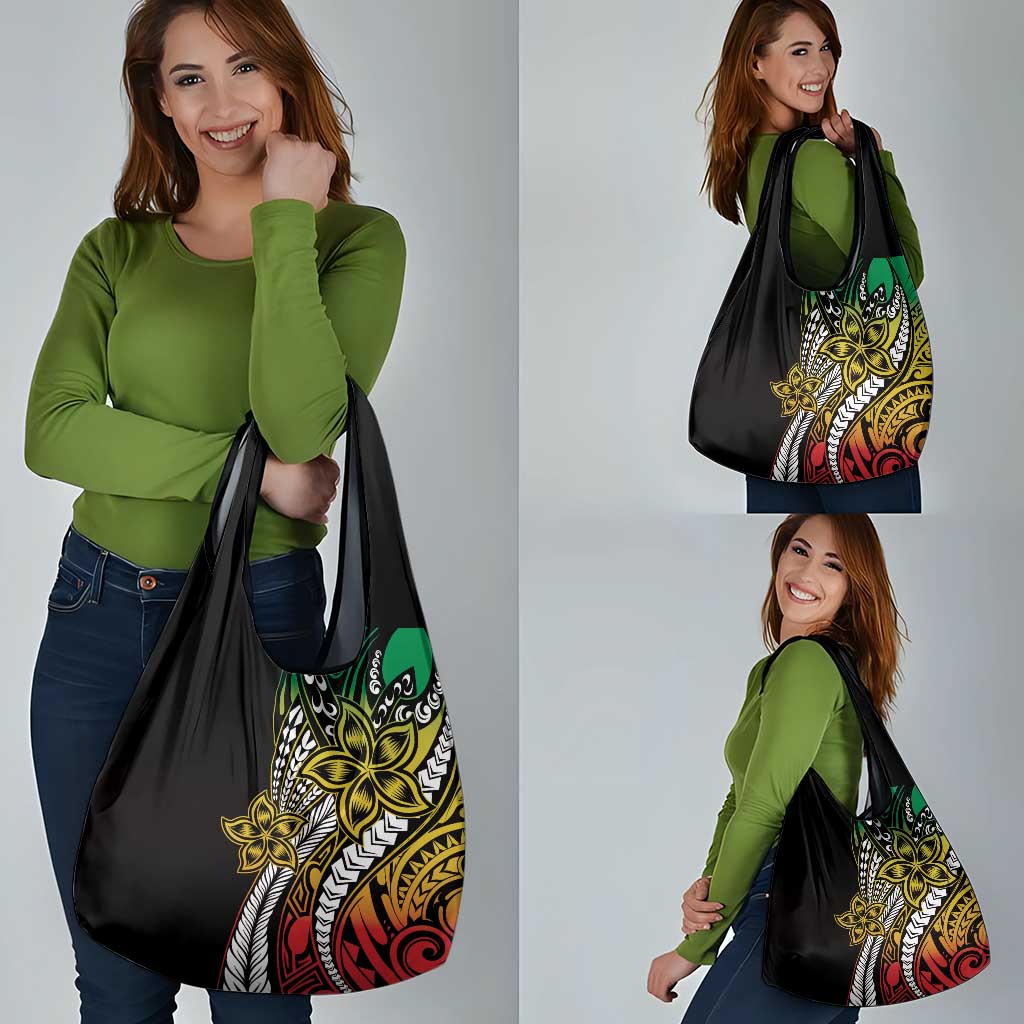 Polynesian Plumeria Floral Tattoo Pattern Grocery Bag Reggae Style