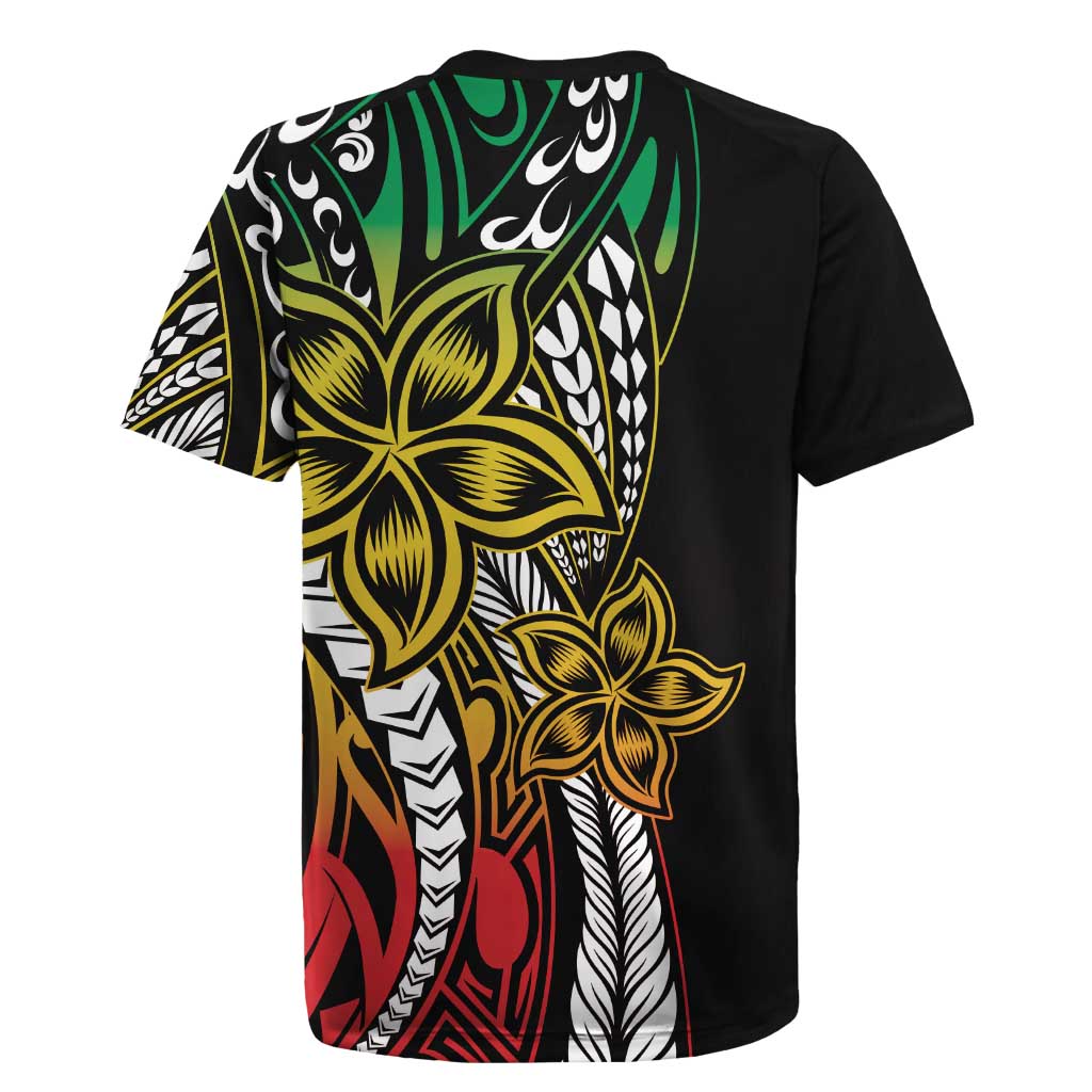 Polynesian Plumeria Floral Tattoo Pattern Rugby Jersey Reggae Style