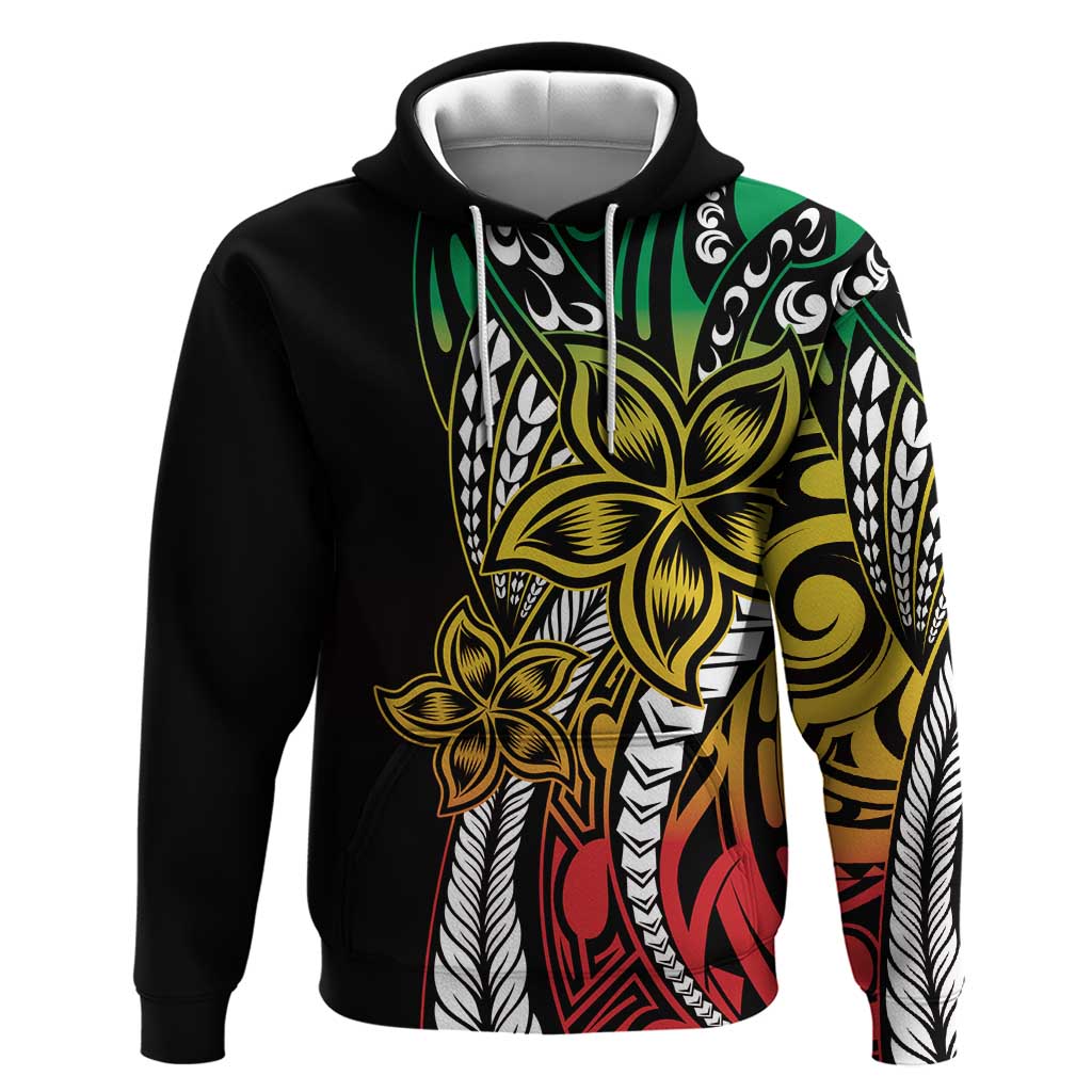 Polynesian Plumeria Floral Tattoo Pattern Zip Hoodie Reggae Style