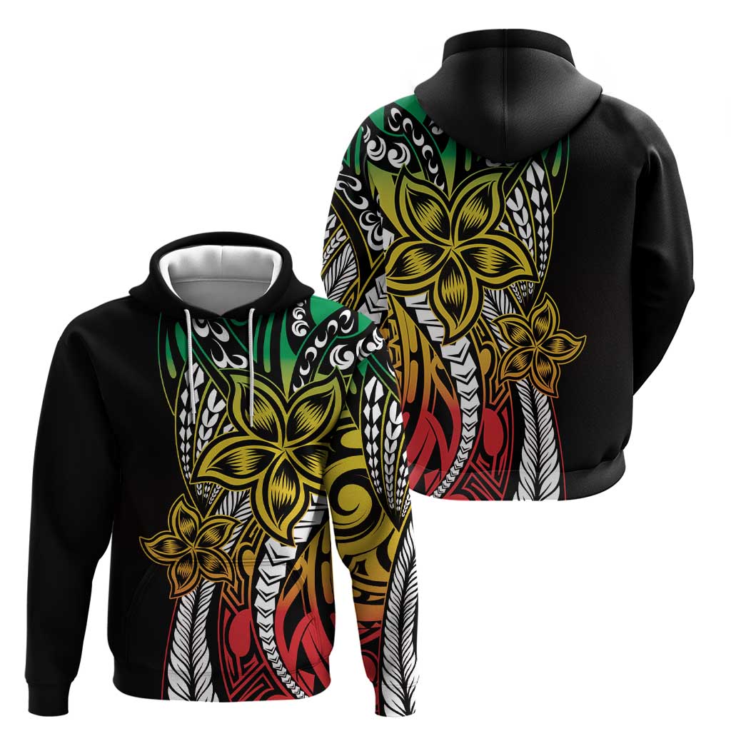Polynesian Plumeria Floral Tattoo Pattern Zip Hoodie Reggae Style