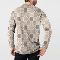 Hawaiian Palaka Quilt Pattern Button Sweatshirt Hawaii Culture Bird of Paradise Exotic Motif - Polynesian Pride