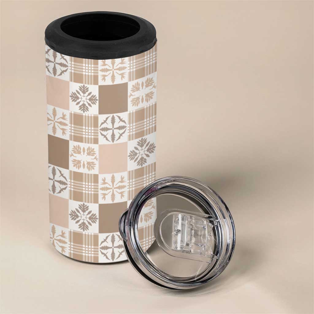 Hawaiian Palaka Quilt Pattern 4 in 1 Can Cooler Tumbler Hawaii Culture Bird of Paradise Exotic Motif - Polynesian Pride