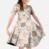 Hawaiian Palaka Quilt Pattern Kid Short Sleeve Dress Hawaii Culture Bird of Paradise Exotic Motif - Polynesian Pride