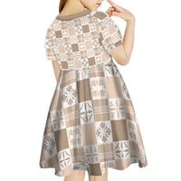 Hawaiian Palaka Quilt Pattern Kid Short Sleeve Dress Hawaii Culture Bird of Paradise Exotic Motif - Polynesian Pride