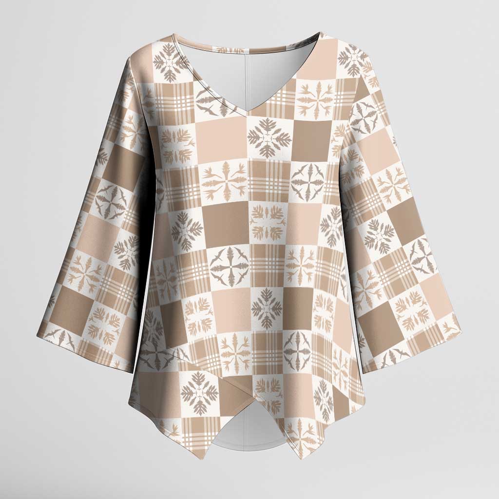 Hawaiian Palaka Quilt Pattern Kimono Sleeve Blouse Hawaii Culture Bird of Paradise Exotic Motif - Polynesian Pride