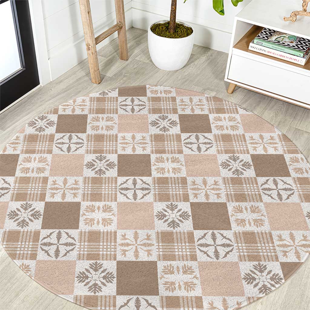 Hawaiian Palaka Quilt Pattern Round Carpet Hawaii Culture Bird of Paradise Exotic Motif - Polynesian Pride