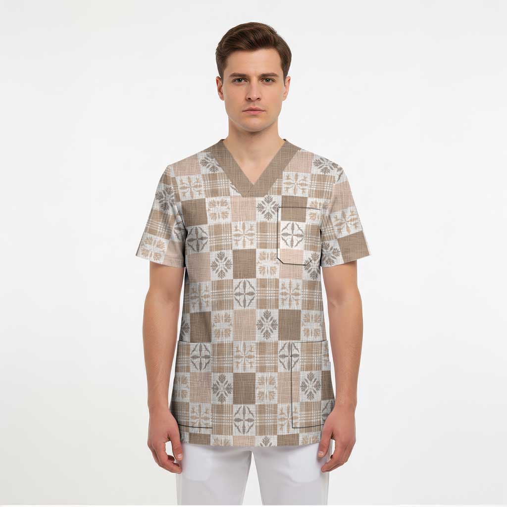 Hawaiian Palaka Quilt Pattern Scrub Top Hawaii Culture Bird of Paradise Exotic Motif - Polynesian Pride