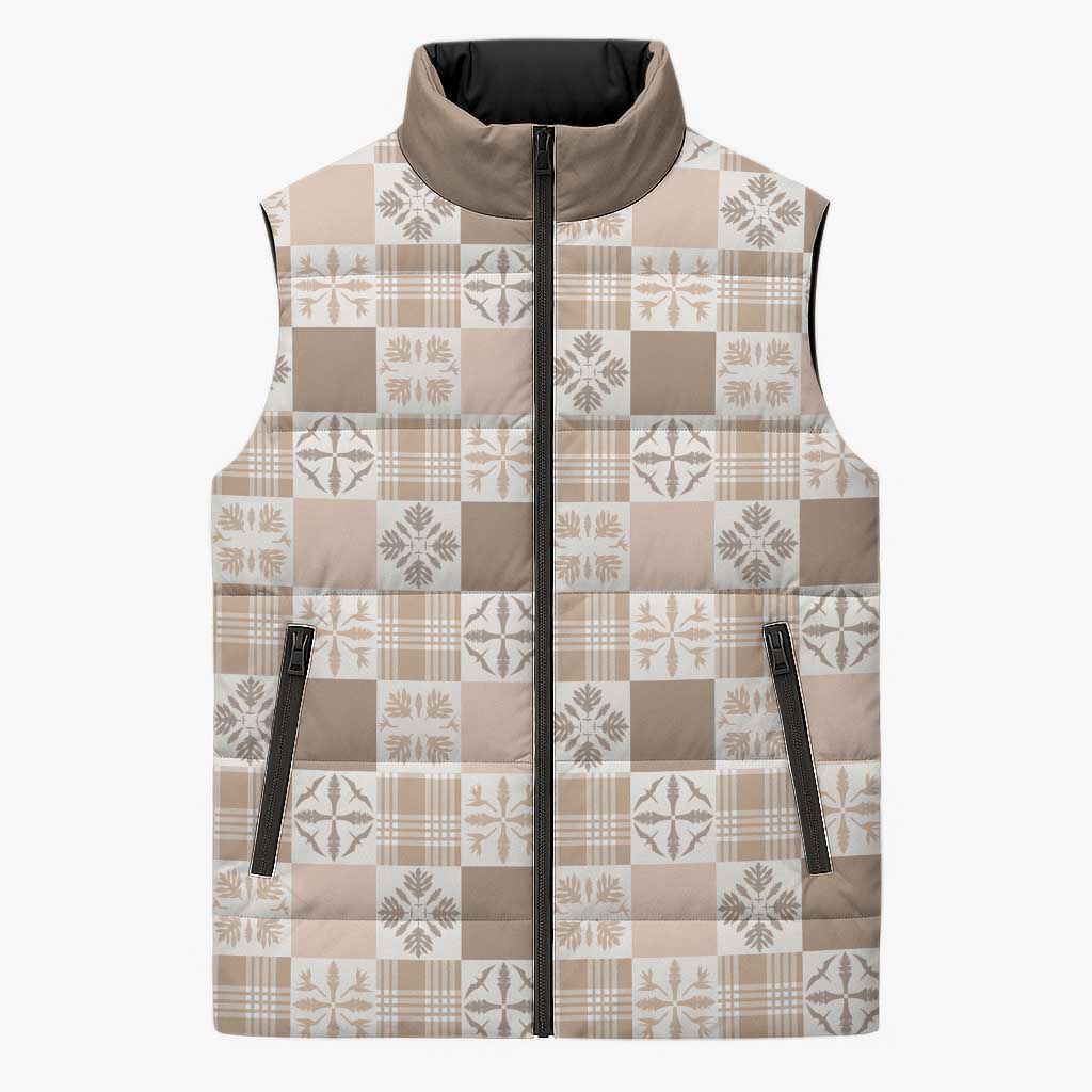 Hawaiian Palaka Quilt Pattern Sleeveless Puffer Jacket Hawaii Culture Bird of Paradise Exotic Motif - Polynesian Pride