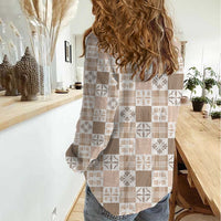 Hawaiian Palaka Quilt Pattern Women Casual Shirt Hawaii Culture Bird of Paradise Exotic Motif - Polynesian Pride