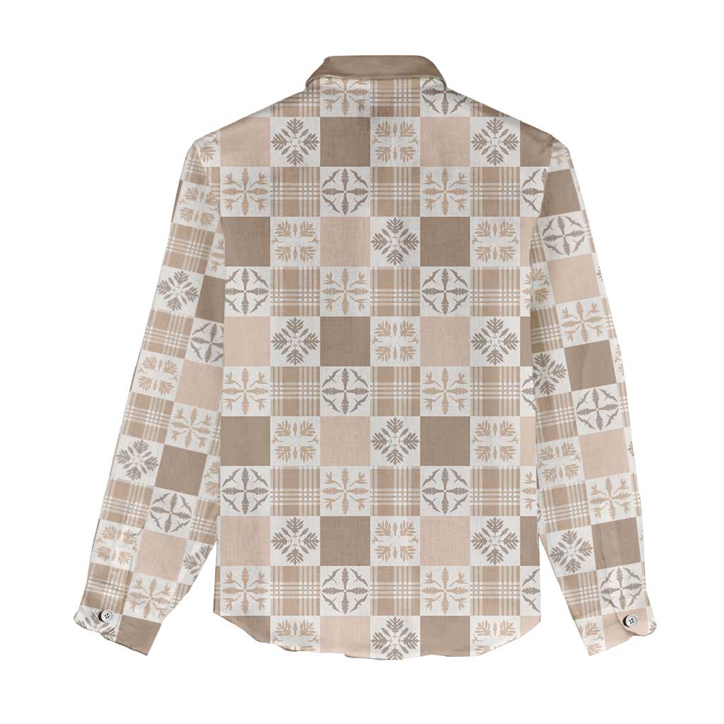 Hawaiian Palaka Quilt Pattern Women Casual Shirt Hawaii Culture Bird of Paradise Exotic Motif - Polynesian Pride