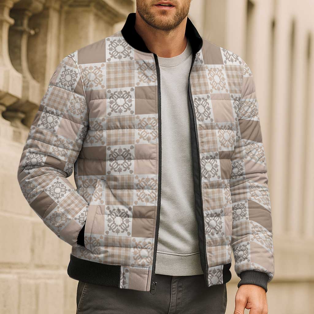 Hawaiian Palaka Quilt Pattern Bomber Puffer Jacket Hawaii Culture Honu Turtle - Polynesian Pride