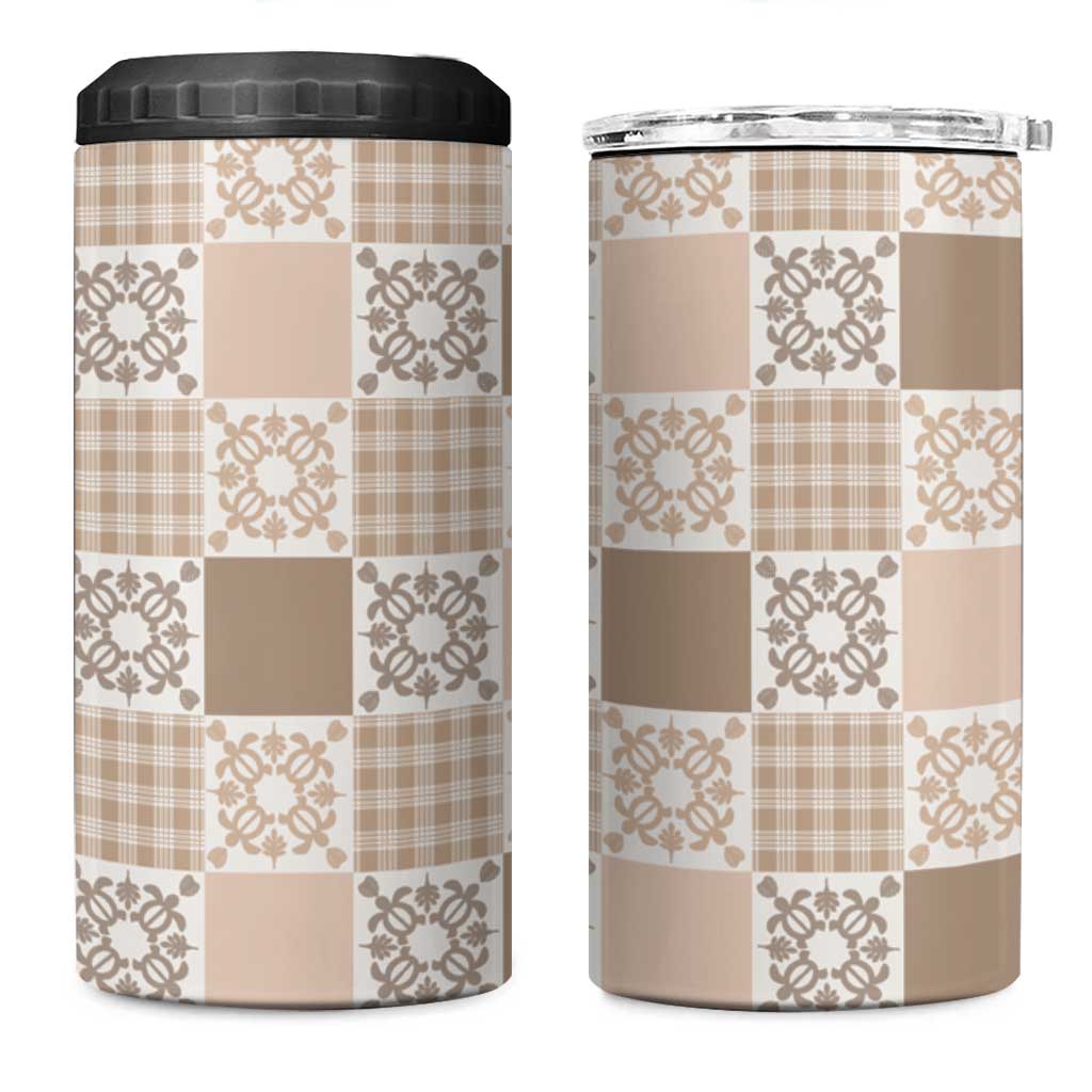 Hawaiian Palaka Quilt Pattern 4 in 1 Can Cooler Tumbler Hawaii Culture Honu Turtle - Polynesian Pride