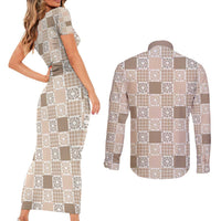 Hawaiian Palaka Quilt Pattern Couples Matching Short Sleeve Bodycon Dress and Long Sleeve Button Shirt Hawaii Culture Honu Turtle - Polynesian Pride
