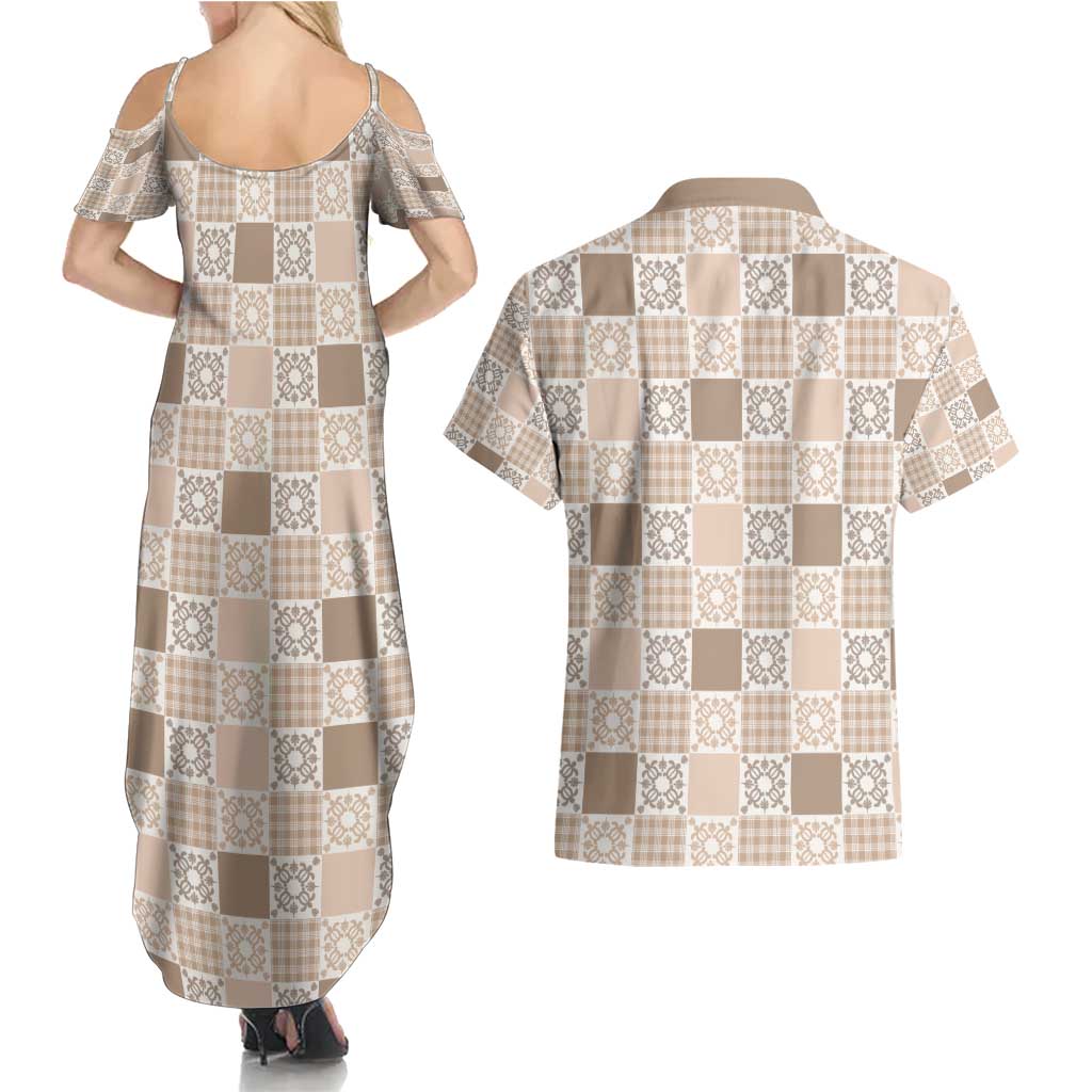 Hawaiian Palaka Quilt Pattern Couples Matching Summer Maxi Dress and Hawaiian Shirt Hawaii Culture Honu Turtle - Polynesian Pride