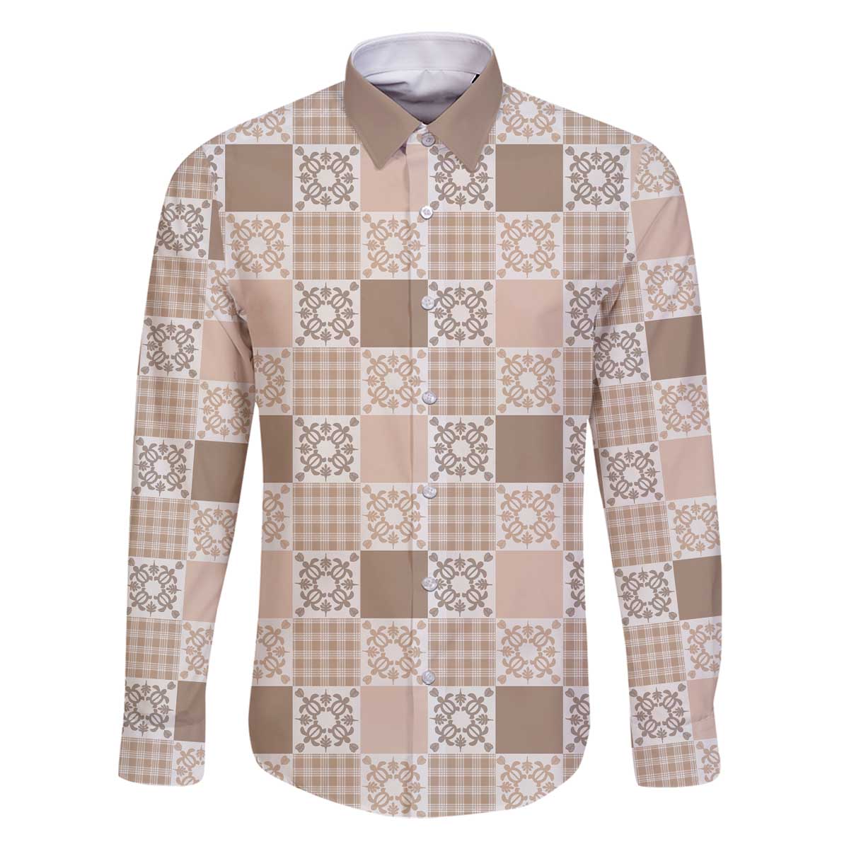 Hawaiian Palaka Quilt Pattern Family Matching Off The Shoulder Long Sleeve Dress and Hawaiian Shirt Hawaii Culture Honu Turtle - Polynesian Pride