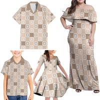 Hawaiian Palaka Quilt Pattern Family Matching Off Shoulder Maxi Dress and Hawaiian Shirt Hawaii Culture Honu Turtle - Polynesian Pride