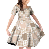 Hawaiian Palaka Quilt Pattern Family Matching Off Shoulder Short Dress and Hawaiian Shirt Hawaii Culture Honu Turtle - Polynesian Pride