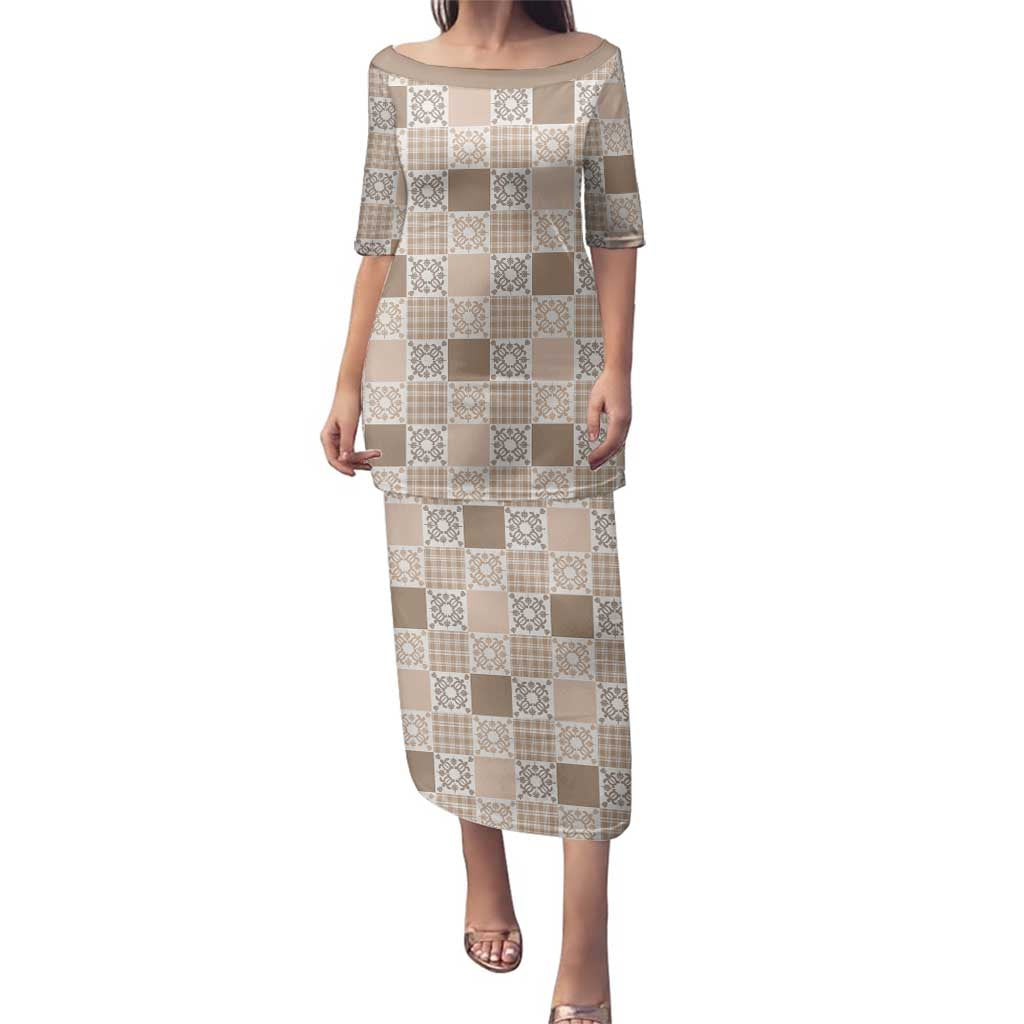 Hawaiian Palaka Quilt Pattern Family Matching Puletasi and Hawaiian Shirt Hawaii Culture Honu Turtle - Polynesian Pride