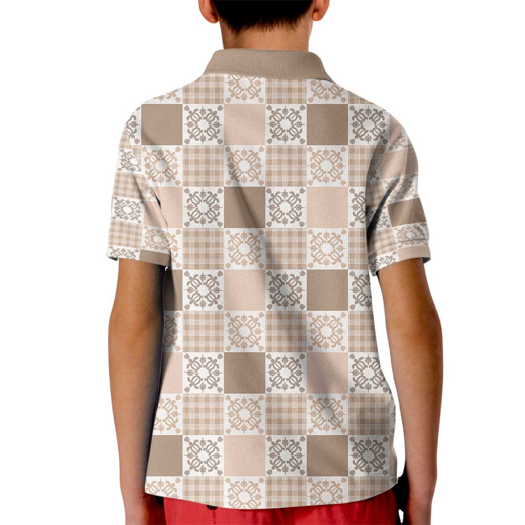 Hawaiian Palaka Quilt Pattern Kid Polo Shirt Hawaii Culture Honu Turtle - Polynesian Pride