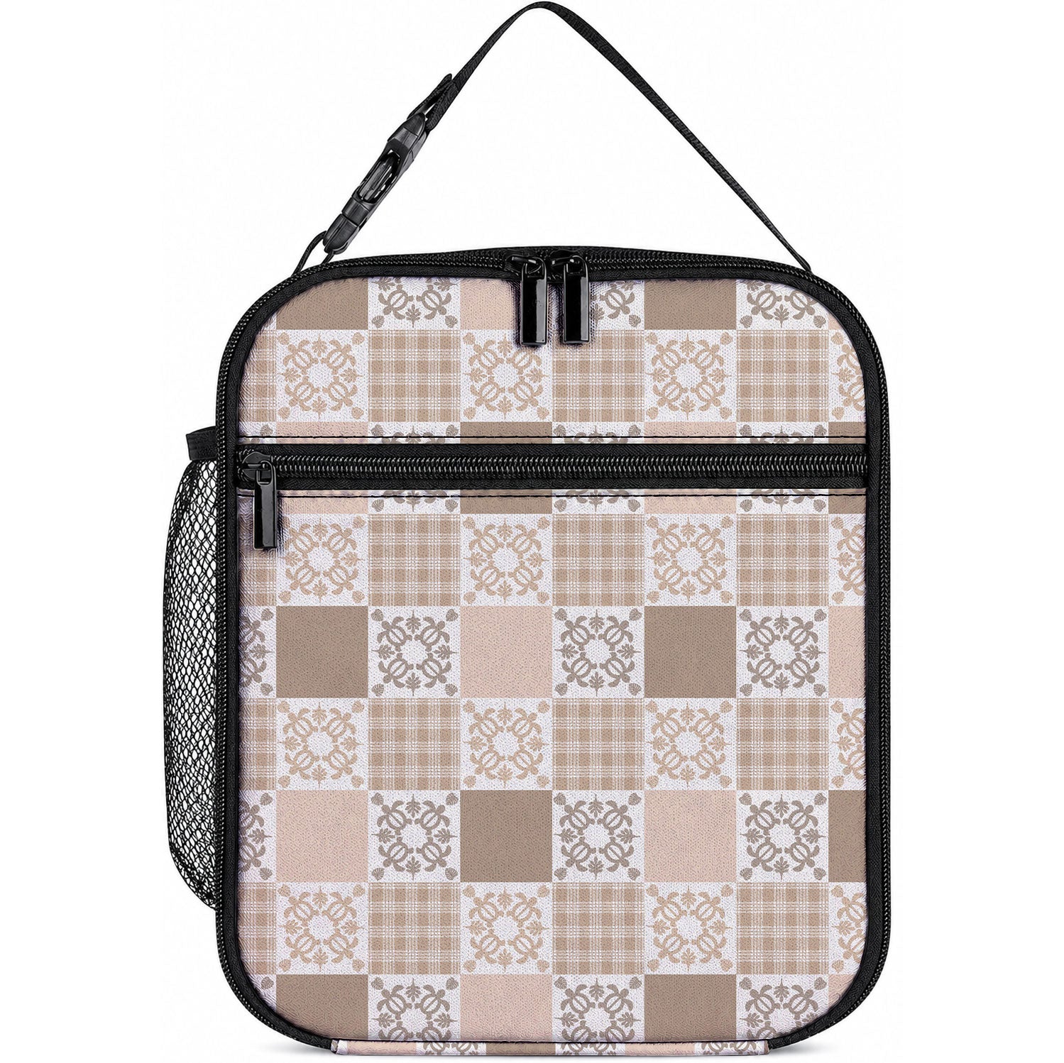 Hawaiian Palaka Quilt Pattern Lunch Bag Hawaii Culture Honu Turtle LT9 10.2 × 8.3 × 4.3 inch Beige - Polynesian Pride