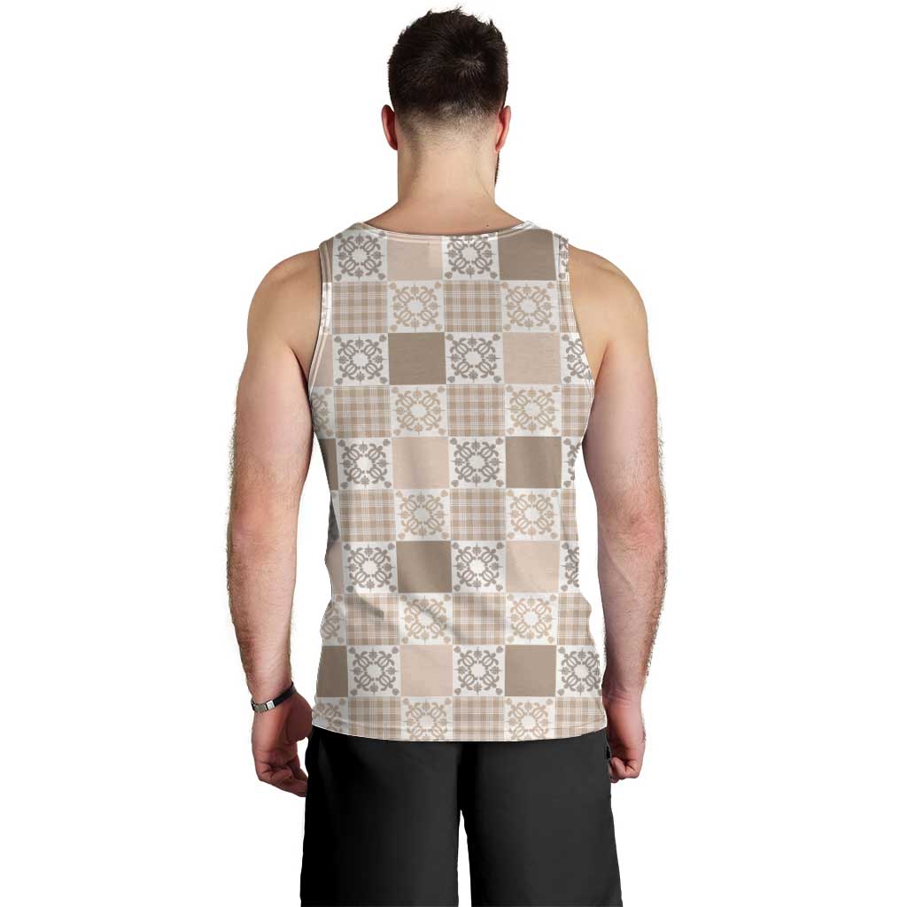 Hawaiian Palaka Quilt Pattern Men Tank Top Hawaii Culture Honu Turtle - Polynesian Pride