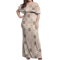 Hawaiian Palaka Quilt Pattern Off Shoulder Maxi Dress Hawaii Culture Honu Turtle - Polynesian Pride