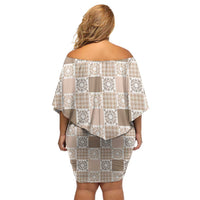 Hawaiian Palaka Quilt Pattern Off Shoulder Short Dress Hawaii Culture Honu Turtle - Polynesian Pride