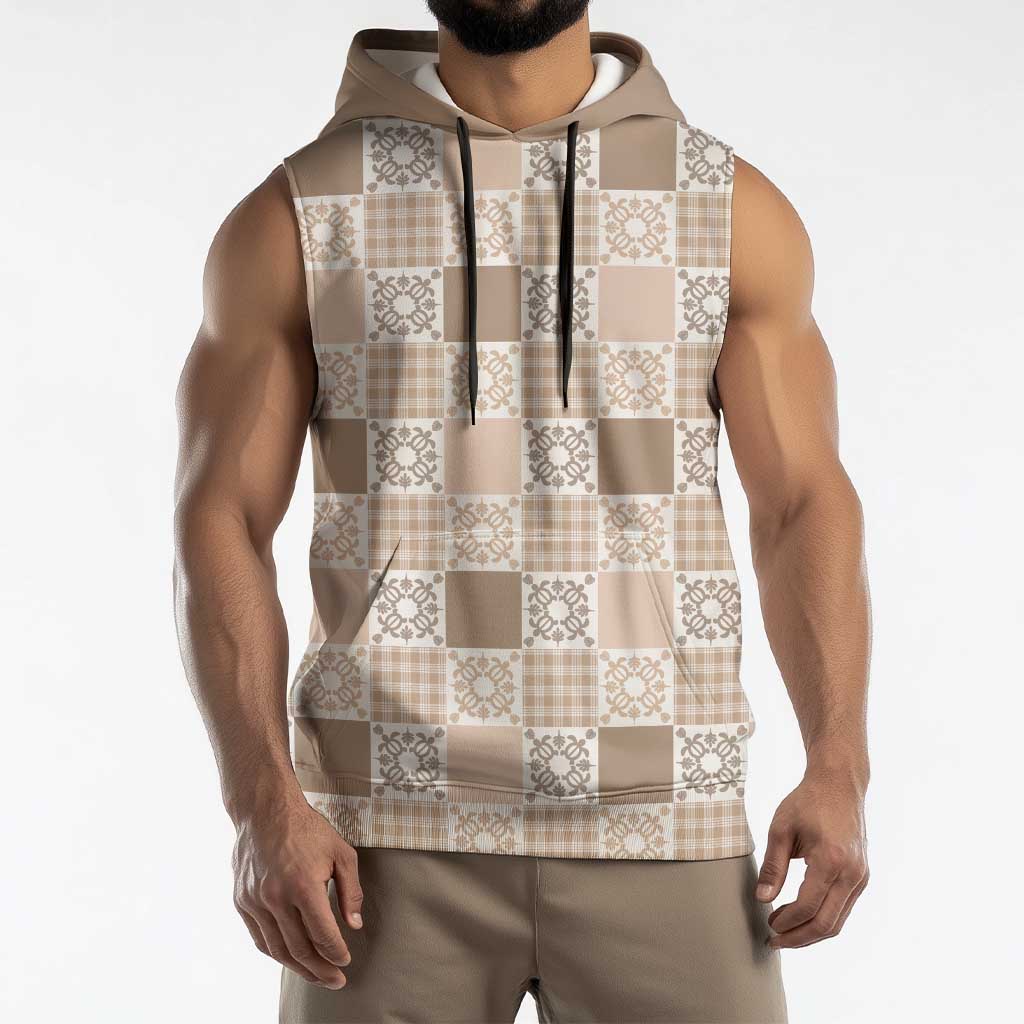 Hawaiian Palaka Quilt Pattern Sleeveless Hoodie Hawaii Culture Honu Turtle - Polynesian Pride
