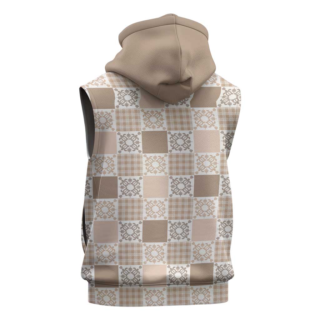 Hawaiian Palaka Quilt Pattern Sleeveless Zip Hoodie Hawaii Culture Honu Turtle - Polynesian Pride