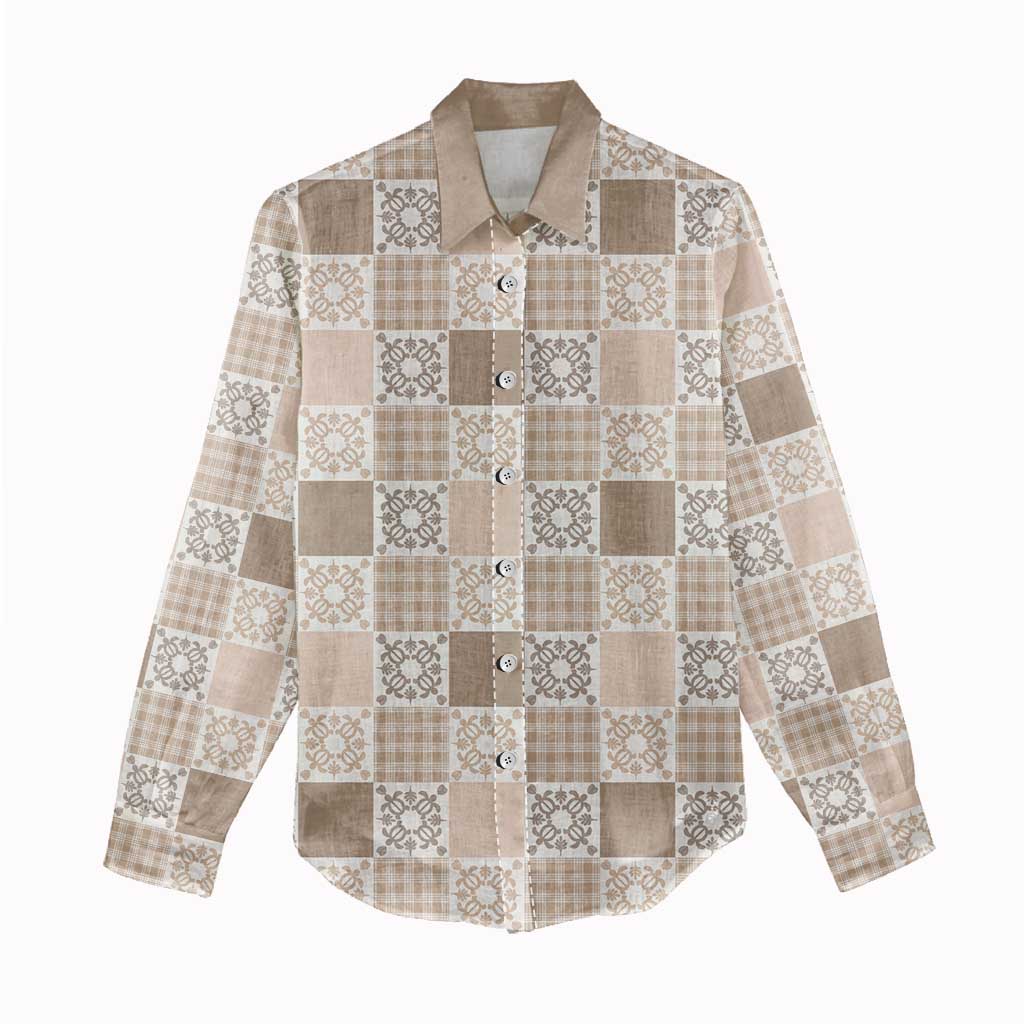 Hawaiian Palaka Quilt Pattern Women Casual Shirt Hawaii Culture Honu Turtle - Polynesian Pride