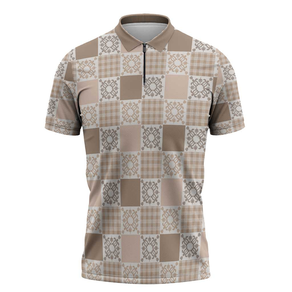 Hawaiian Palaka Quilt Pattern Zipper Polo Shirt Hawaii Culture Honu Turtle - Polynesian Pride