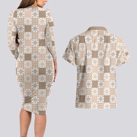 Hawaiian Palaka Quilt Pattern Couples Matching Long Sleeve Bodycon Dress and Hawaiian Shirt Hawaii Culture Pineapple - Polynesian Pride