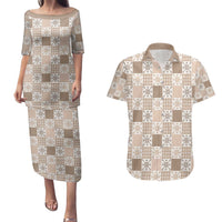 Hawaiian Palaka Quilt Pattern Couples Matching Puletasi and Hawaiian Shirt Hawaii Culture Pineapple - Polynesian Pride