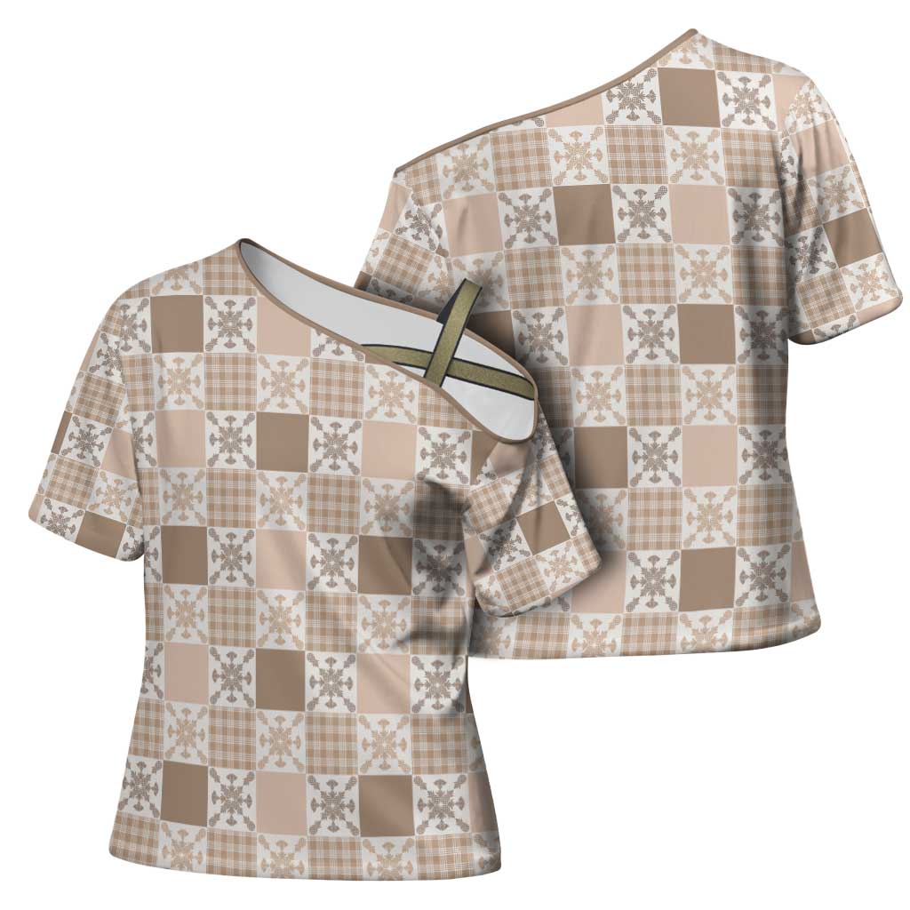 Hawaiian Palaka Quilt Pattern Cross Shoulder Shirt Hawaii Culture Pineapple - Polynesian Pride