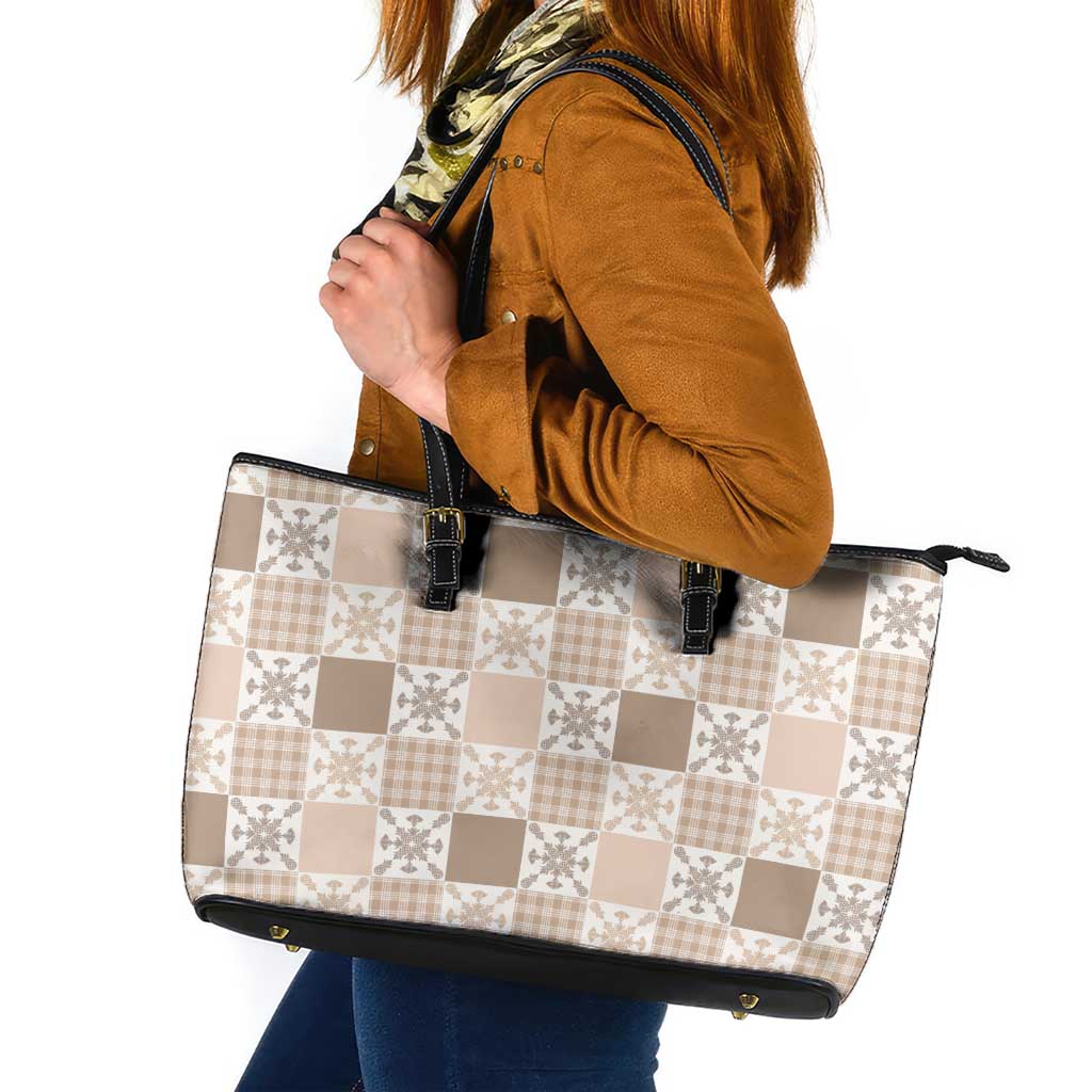 Hawaiian Palaka Quilt Pattern Leather Tote Bag Hawaii Culture Pineapple - Polynesian Pride