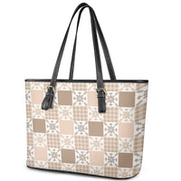 Hawaiian Palaka Quilt Pattern Leather Tote Bag Hawaii Culture Pineapple - Polynesian Pride
