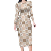 Hawaiian Palaka Quilt Pattern Long Sleeve Bodycon Dress Hawaii Culture Pineapple - Polynesian Pride