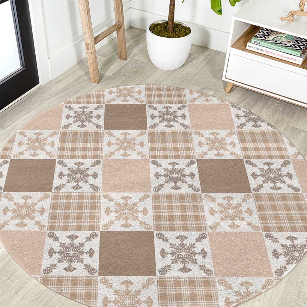 Hawaiian Palaka Quilt Pattern Round Carpet Hawaii Culture Pineapple - Polynesian Pride