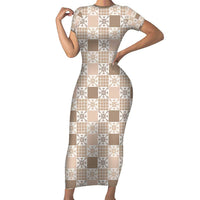 Hawaiian Palaka Quilt Pattern Short Sleeve Bodycon Dress Hawaii Culture Pineapple - Polynesian Pride