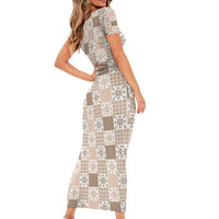 Hawaiian Palaka Quilt Pattern Short Sleeve Bodycon Dress Hawaii Culture Pineapple - Polynesian Pride