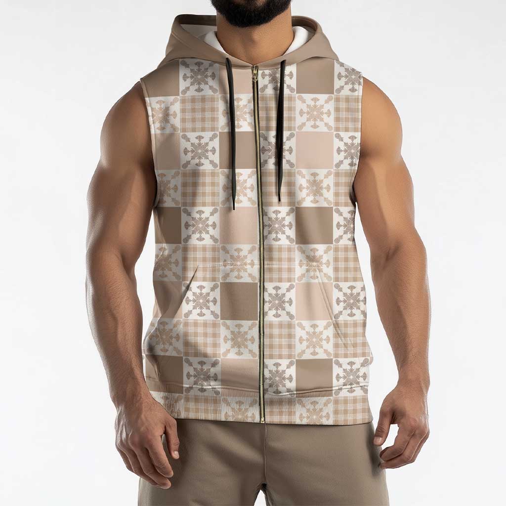 Hawaiian Palaka Quilt Pattern Sleeveless Zip Hoodie Hawaii Culture Pineapple - Polynesian Pride