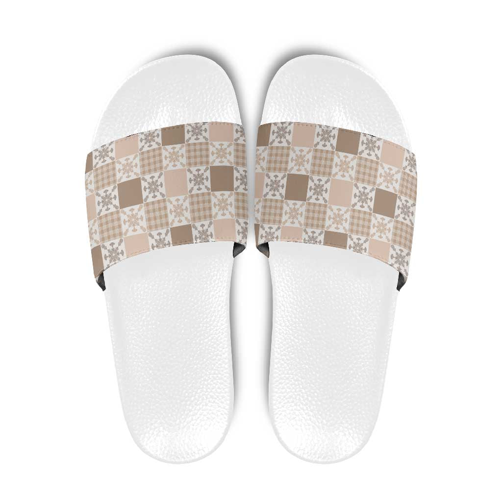 Hawaiian Palaka Quilt Pattern Slide Sandals Hawaii Culture Pineapple - Polynesian Pride